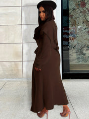 Flannel Shawl Cardigan & Mock Neck Dress Set