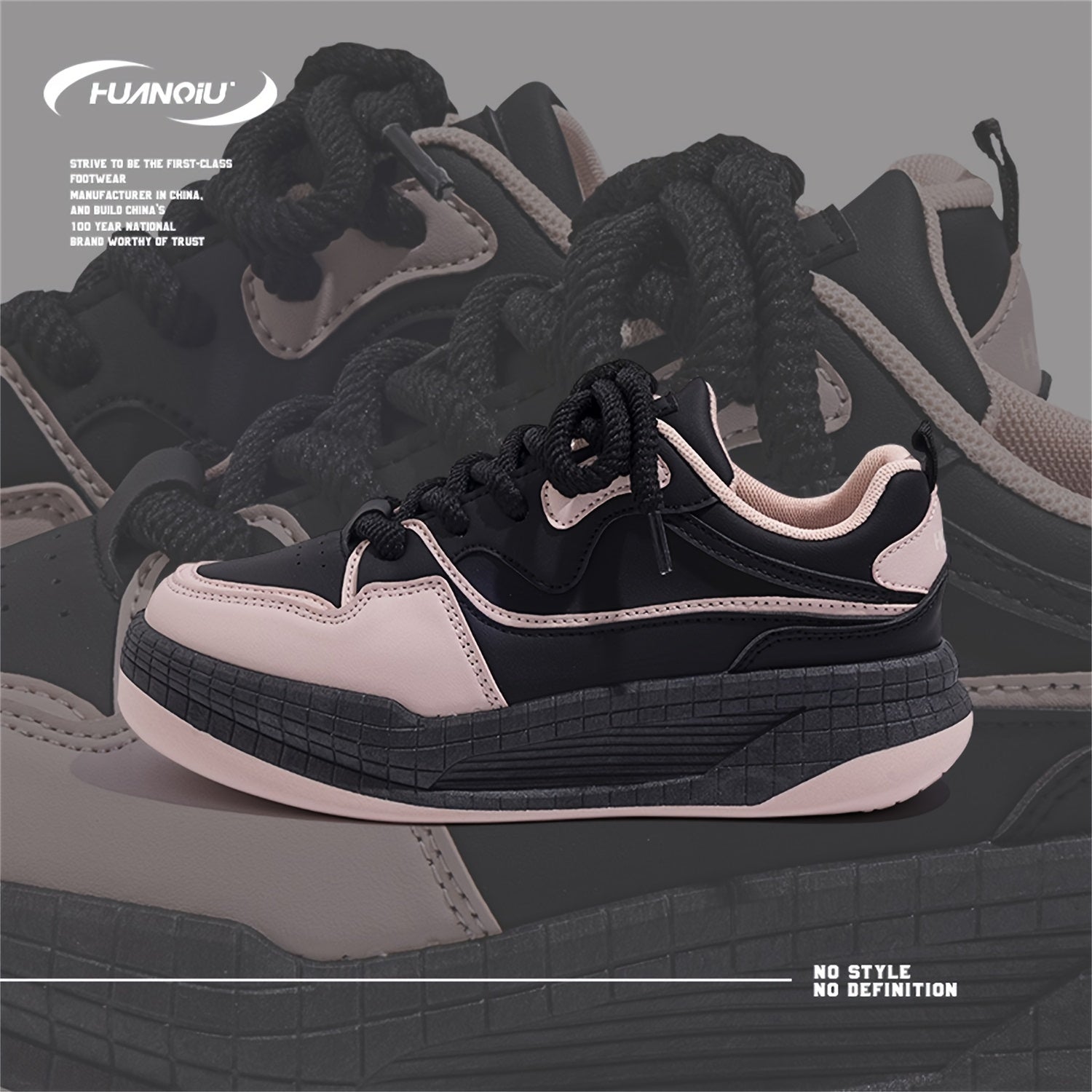 HUANQIU Lace-up Height Increase Skate Shoes Non-slip Casual Sneakers