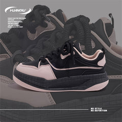 HUANQIU Lace-up Height Increase Skate Shoes Non-slip Casual Sneakers