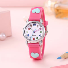Colorful 12 Numbers Children's Cartoon Student Heart Band Wrist Watch