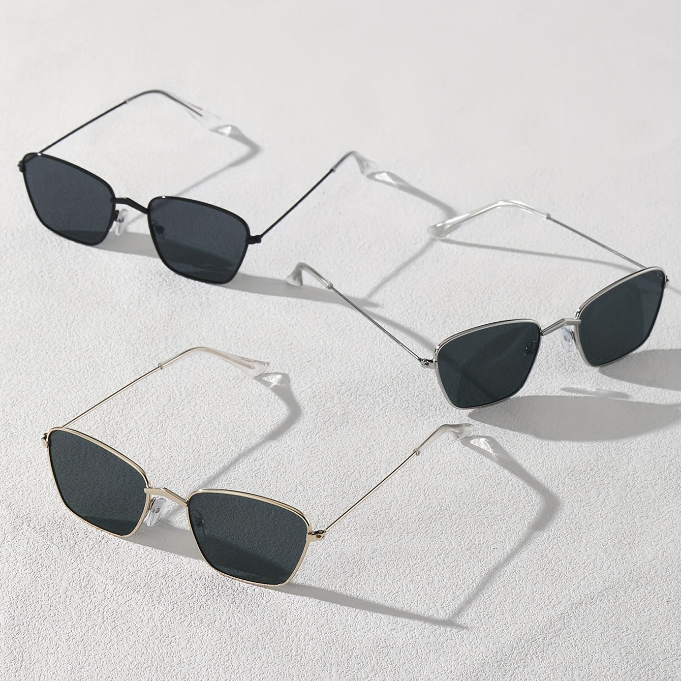 3 Pairs Men's Small Frame Metal Sunglasses with Zipper Case