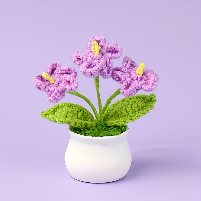 Hand Knitted Forget me not Small Potted Plant Crochet Simulation
