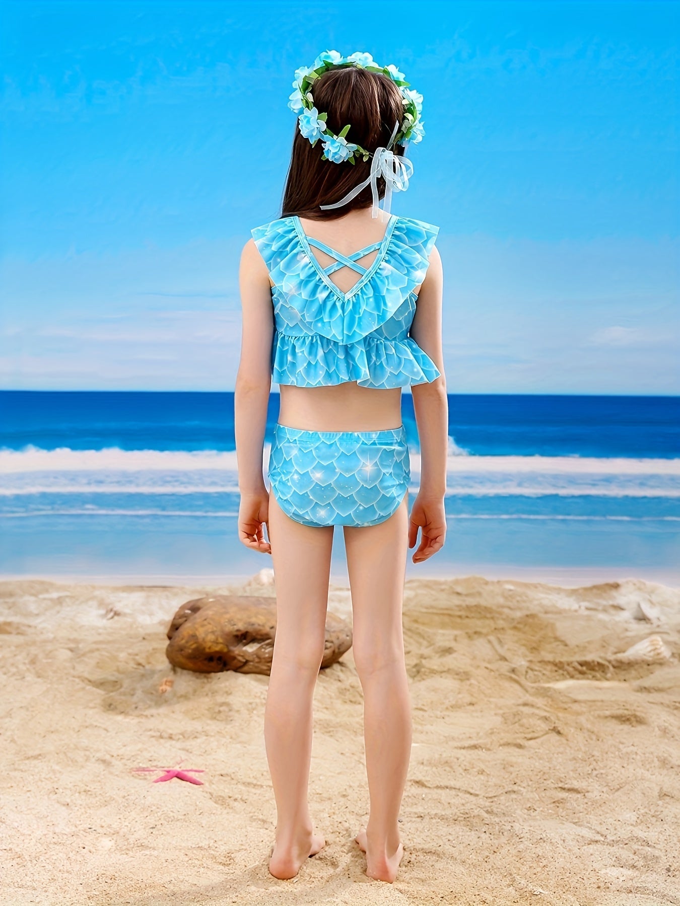 Girl's Tie Dye Mermaid Swimsuit Ruffle Bikini Set & Mermaid Tail Costume
