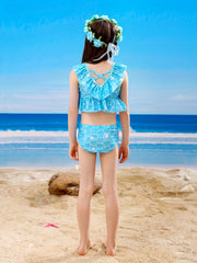 Girl's Tie Dye Mermaid Swimsuit Ruffle Bikini Set & Mermaid Tail Costume