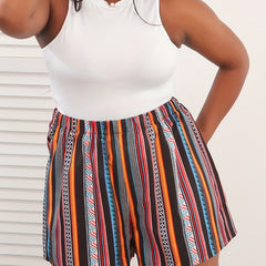 Vacay Shorts Women's Plus Print Elastic High Rise Stretch Loose Shorts