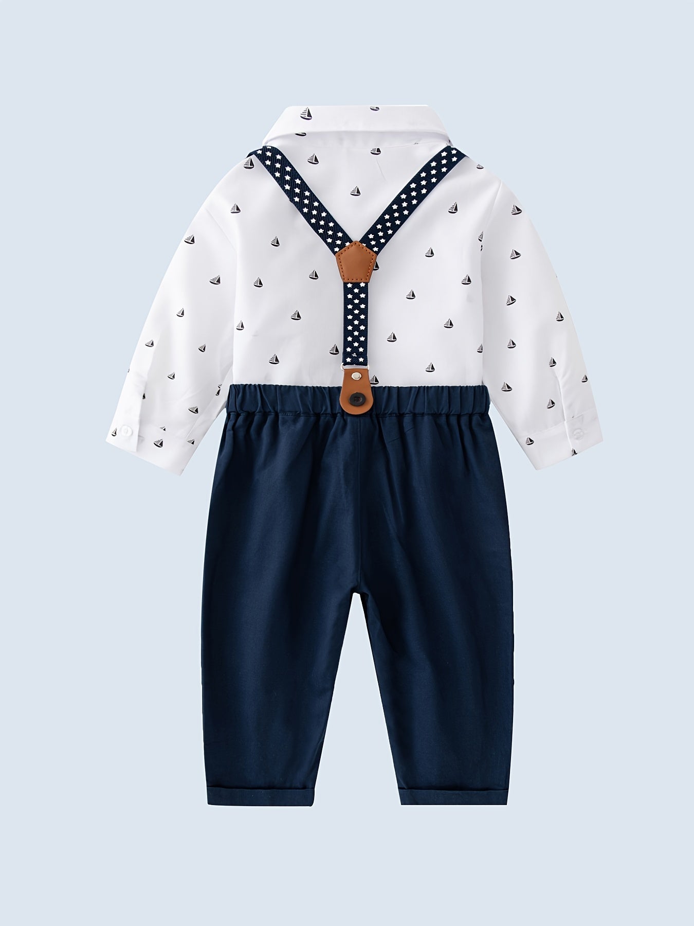 Baby Boys Gentleman Outfits Bowtie Long Sleeve Shirts Matching Suspender Pants