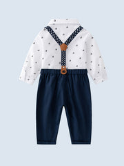 Baby Boys Gentleman Outfits Bowtie Long Sleeve Shirts Matching Suspender Pants