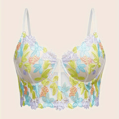 Floral Embroidered Backless Underwire Bra
