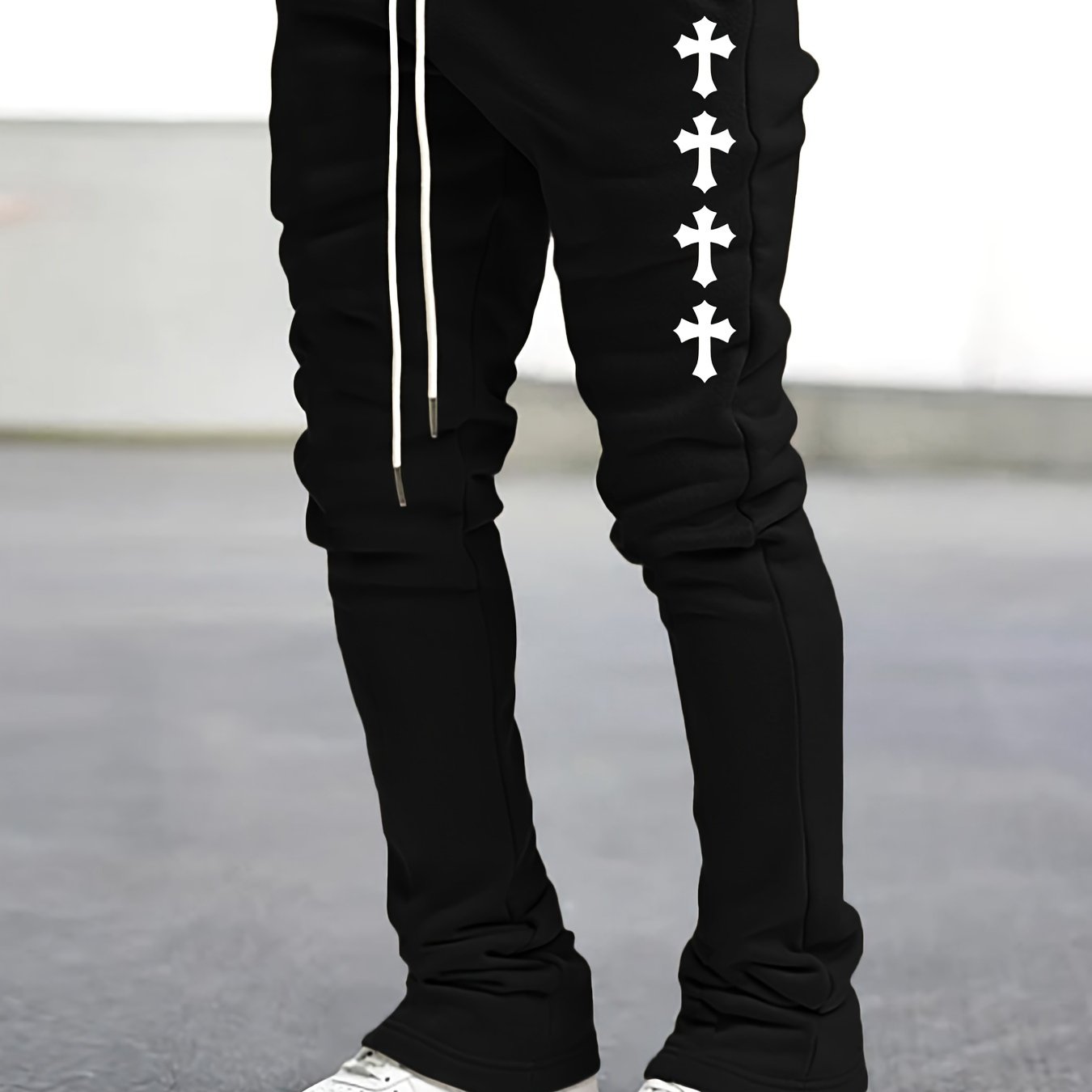 Cross Pattern Flared Trousers Men s Casual Stretch Street Style Joggers