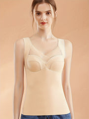 Contrast Mesh Tank Top V Neck Padded Thermal Top