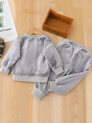Flannel Kids Outfit Cat Graphic Pullover & Pants Set