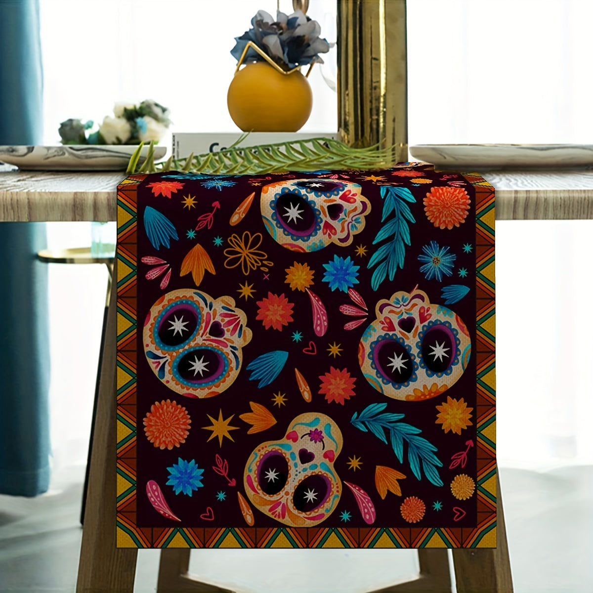 Sugar Skull Halloween Table Runner 33.02x182.88 cm