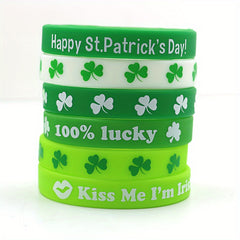 St. Patrick's Rubber Bracelet - Letters & Shamrock Graphics - Lucky Wristband