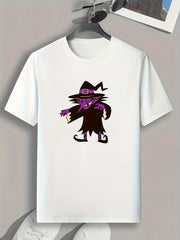 Cartoon Witch Print Men's Sports T-shirt for Halloween