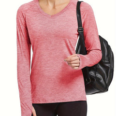 Sporty V Neck Long Sleeve Tee Women's Activewear