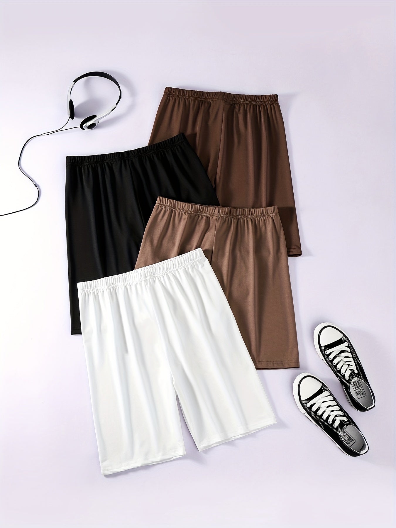 4pcs Solid Biker Shorts Women's Clothing
