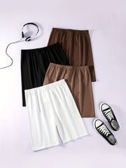 4pcs Solid Biker Shorts Women's Clothing