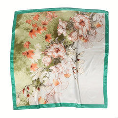 Classic Flower Print Satin Bandana Shawl Silk Square Scarf