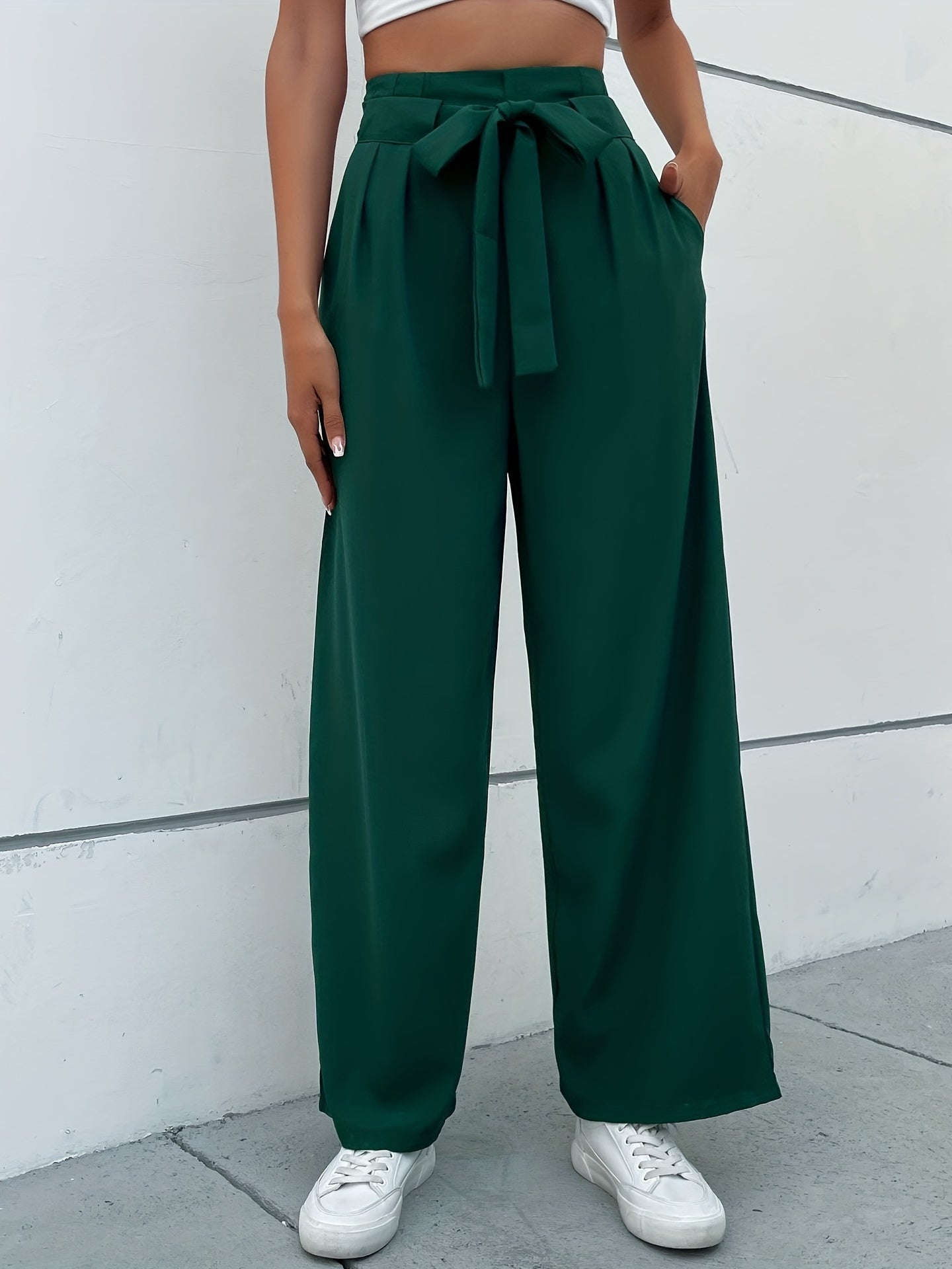 Solid Wide Leg Pants Women's Clothing