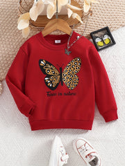 Girls Leopard Butterfly Print Sweatshirt Long Sleeve Top