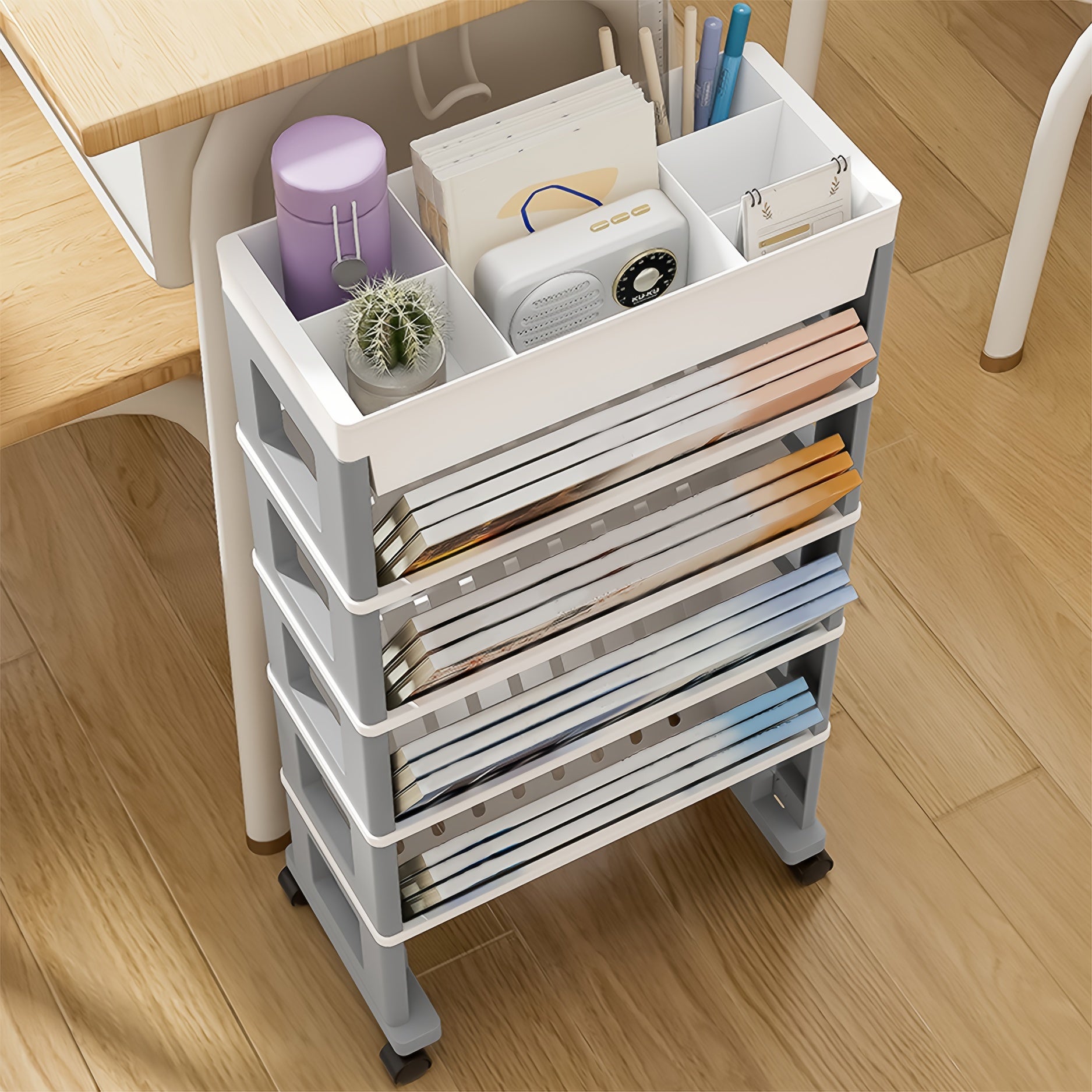 5-6 Level Movable Bookshelf Desk Side Bookshelf