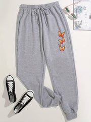 Butterflies Print Jogger Pants Drawstring Waist Casual Sports Sweatpants