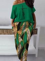 Faith Print Tops & Geo Print Skirts Set