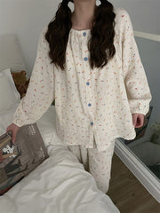 Floral Print Pajama Set Long Sleeve Top & Pants