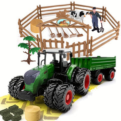 Big Tractor Toy Farm Animals Set with Truck and Trailer, Fence, Farmer, Tools