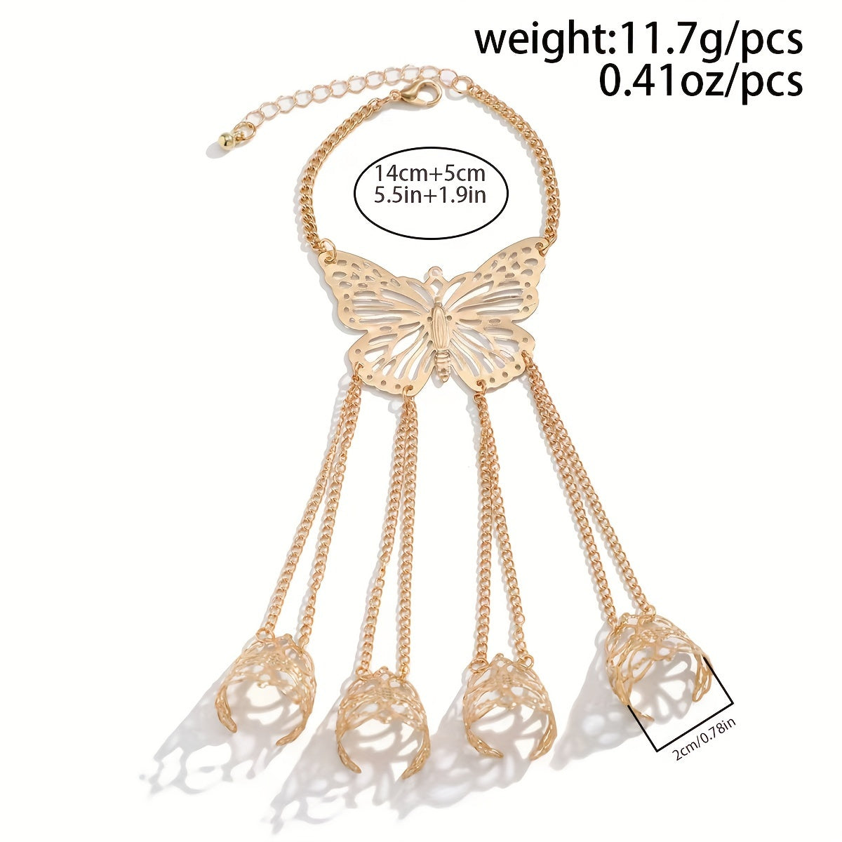 Butterfly Finger Ring Bracelet Punk Style Golden plated Alloy Hand Jewelry