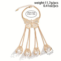 Butterfly Finger Ring Bracelet Punk Style Golden plated Alloy Hand Jewelry