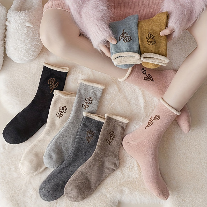 8 Pairs Floral Print Socks Soft Mid Tube Stockings