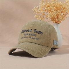 Rock Embroidery Washed Baseball Cap Distressed Sun Hat Adjustable Unisex Dad Hat