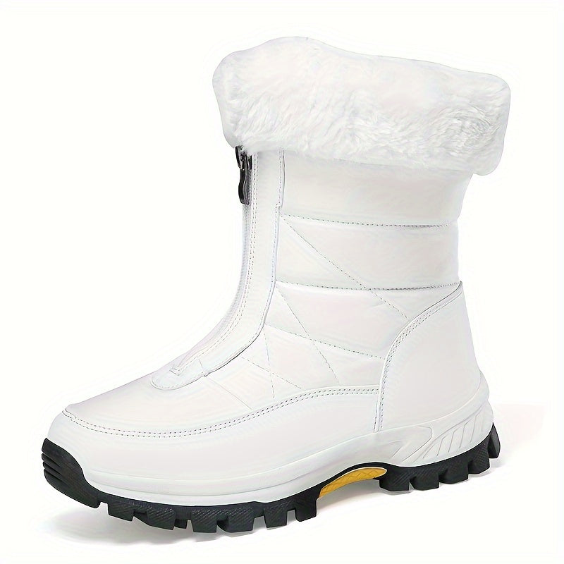 Front Zip Plush Lined Snow Boots Solid Fall Winter Keep Warm