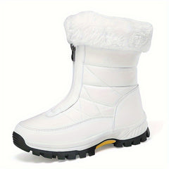 Front Zip Plush Lined Snow Boots Solid Fall Winter Keep Warm