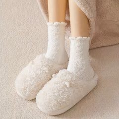 3 Pairs Solid Fuzzy Socks Comfy & Warm Mid Tube Socks Women's Stockings