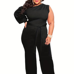 One Shoulder Lantern Sleeve Jumpsuit With Belt