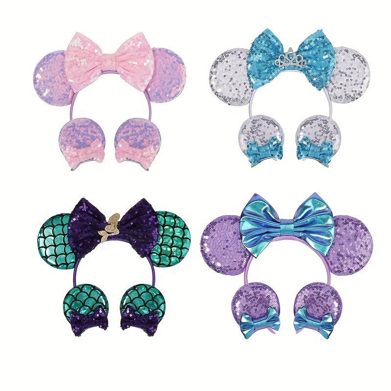 4pcs Mouse Ear Shaped Headband Hair Clips Set for Holiday Party Girls