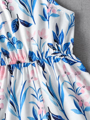 Girls Square Collar Cami Romper Flowers Print Stretch Jumpsuit Kids Summer