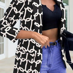 Print Shawl Collar Blazer Long Sleeve Office Outerwear Women's