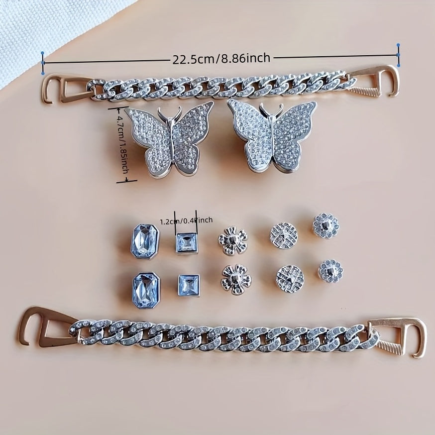 14pcs Clog Accessories Silver Butterfly Sunflowers Chains for Women's Clogs