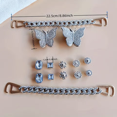 14pcs Clog Accessories Silver Butterfly Sunflowers Chains for Women's Clogs