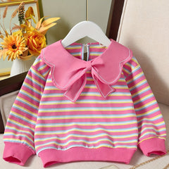 Girls' Striped Graphic Sweatshirt with Sweet Collar