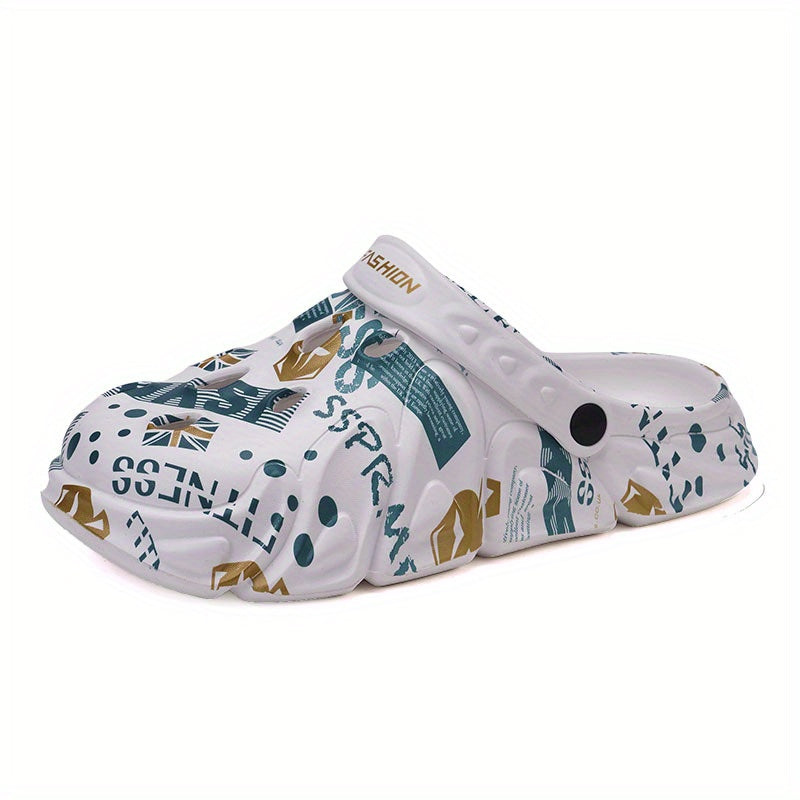 Men's Graffiti Print Comfy Clogs Hollow Out Garden Shoes