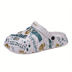 Men's Graffiti Print Comfy Clogs Hollow Out Garden Shoes