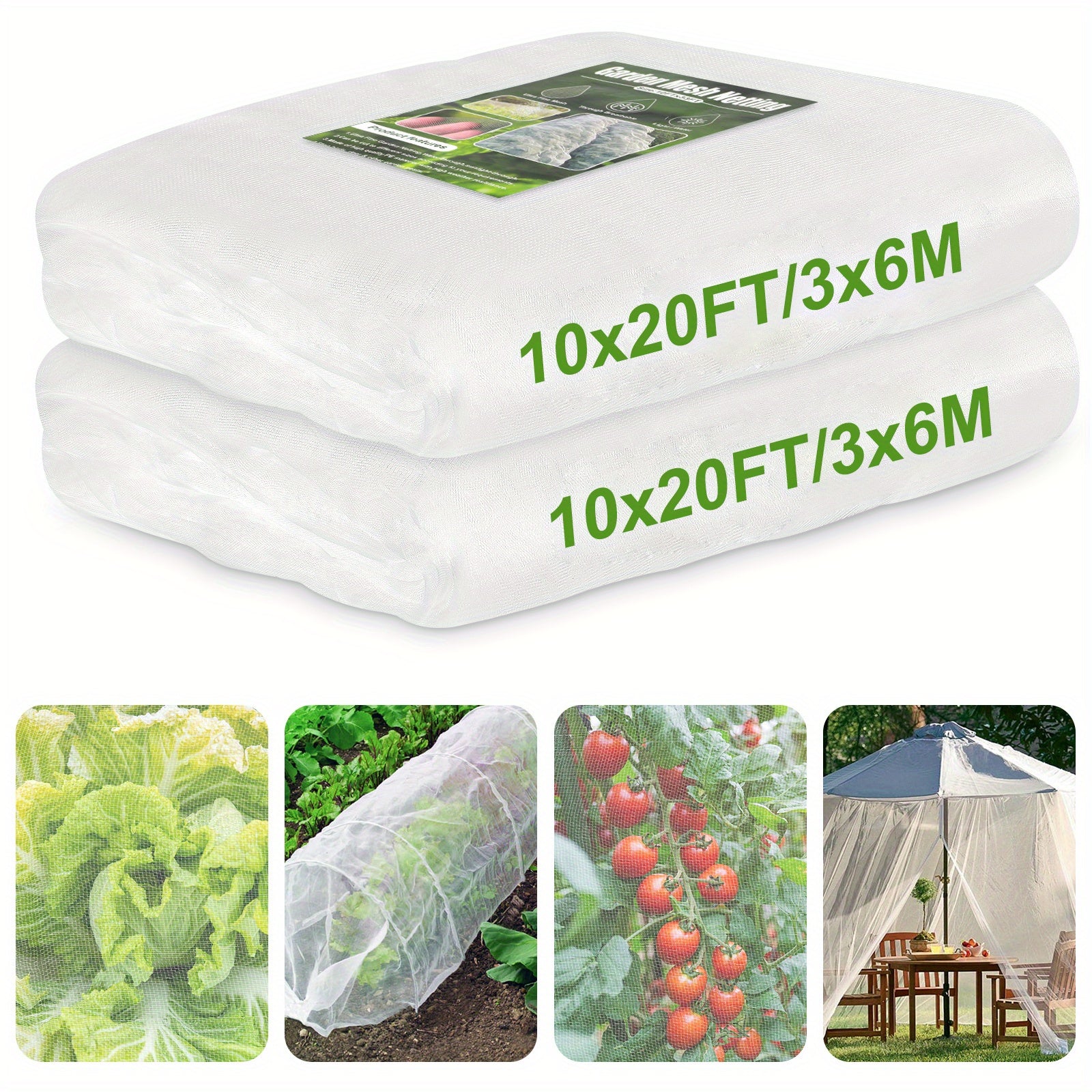 2pcs 10x20FT Garden Netting Mosquito Netting Plant Covers Insect Bird Protection