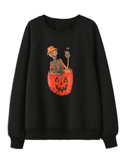 Skeleton & Pumpkin Print Sweatshirt for Halloween