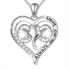 Girl's Elephant Pendant Necklace Heart Shaped Animal Necklace