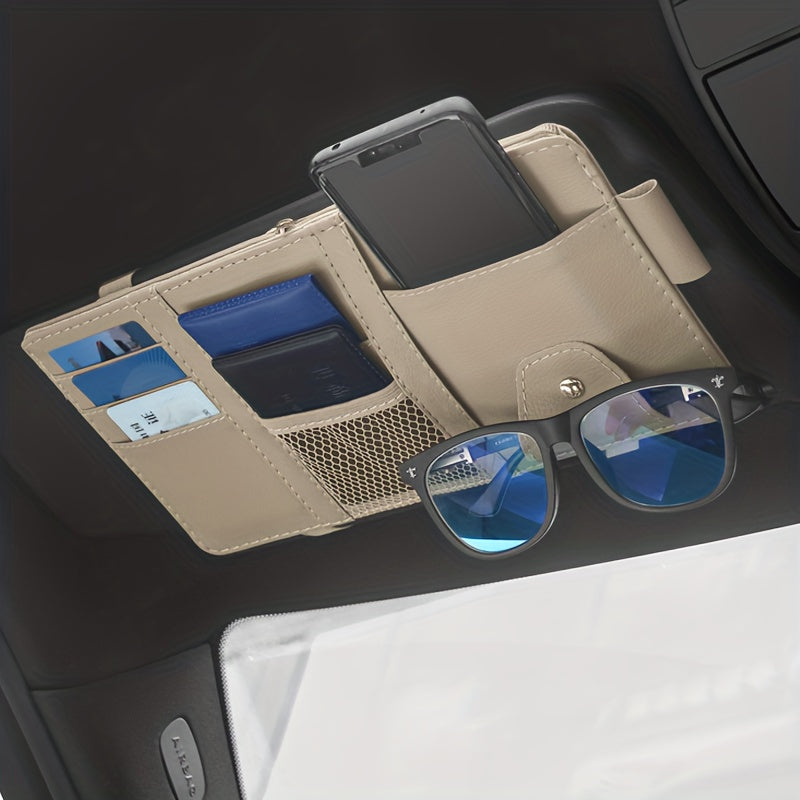 Car Sun Visor Glasses Holder Card Package Leather Storage Bag