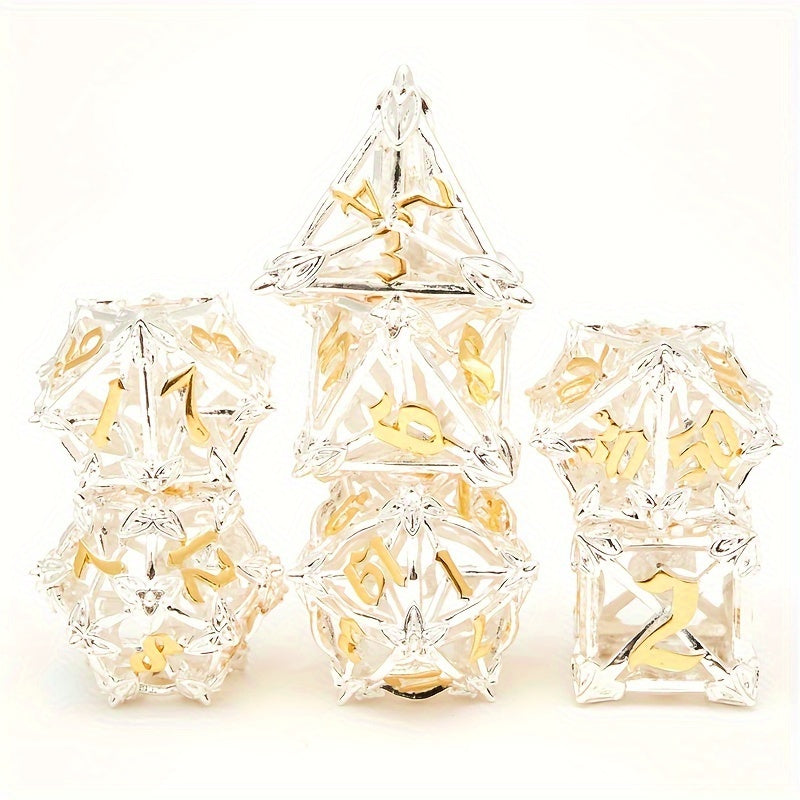 7pcs Hollow Metal Vintage Dice Set for RPG Halloween Party Desktop Game